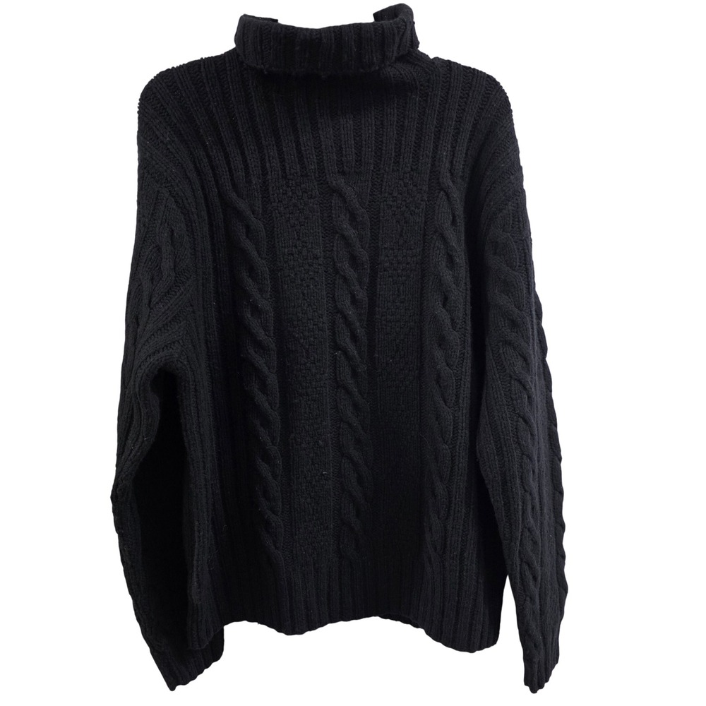 Vintage Polo Ralph Lauren Black 100% Lambswool Cable Turtleneck Sweater Large